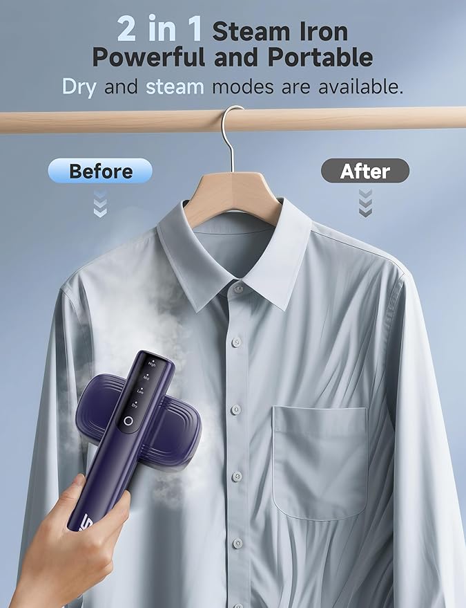 Steamer for Clothes Portable Handheld Garment Steamer,15s Fast Heat-up,100ml Tank,Steamer Ironing Gloves,25 Minutes of Continuous Ironing for Travel and Home(Indigo)
