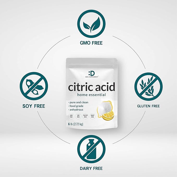 Citric Acid 6 Pounds | Fine Granular Powder, Food Grade, Bulk Supply – Potent Anhydrous Form – Versatile Flavor Enhancer, Preservative, Cleaning, & Homemade Bath Bombs – Additive Free, Non-GMO