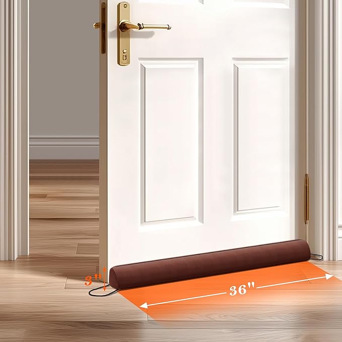 Sunolga 2-Pack 36" Door Draft Stopper Blocks Hot and Cold Air with Removable Washable Cover for Gaps Up to 3", All-Season Seal for Noise, Wind, Door Sweep for Bottom of Door, Home Essentials, Brown