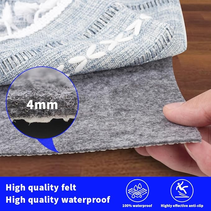 100% Waterproof Non-Slip Rug Pad 3x5 for Large Area Rugs Durable Felt Floor Protection pad for All Floors, Suitable for Cutting. Rug Pads Keep Rugs in Place and Provide Cushioning