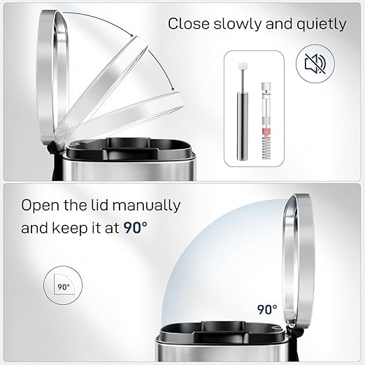 Arlopu 13.2 Gallon Step Trash Can, Stainless Steel Garbage Bin, Soft-Close Rubbish Bin with Removable Plastic Inner Bucket, Fingerprint-Proof, Lid Dustbin, Suit for Kitchen Home (Silver, 50L)