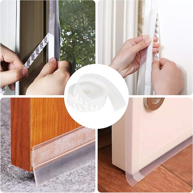 Door Weather Stripping Doors Seal Strip, 26 FT Silicone Sealing Tape for Door Draft Stopper Adhesive for Doors, Windows and Shower Glass Gaps (Transparent, 35mm)