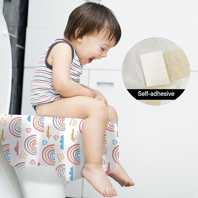 60 Pack Toilet Seat Covers Disposable, Extra Large Waterproof Toilet Cover for Toddlers & Adults, Individually Wrapped Travel Essential Portable Potty Training in Public Restrooms, Trip - Rainbow