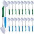 Hsei 20 Pcs Blue and Green Kitchen Scrub Dish Brush Bulk with 11 Inch Anti Slip Handle Cleaning Dish Scrubber with Stiff Bristles Washing Scrub Brushes for Housekeeping for Pots and Pans, Kitchen Sink