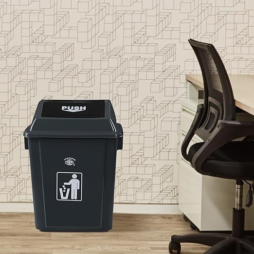 8 Gallon Plastic Kitchen Trash Can with Swing Lid, Rectangular Office Garbage Can, Gray(Pack of 4)