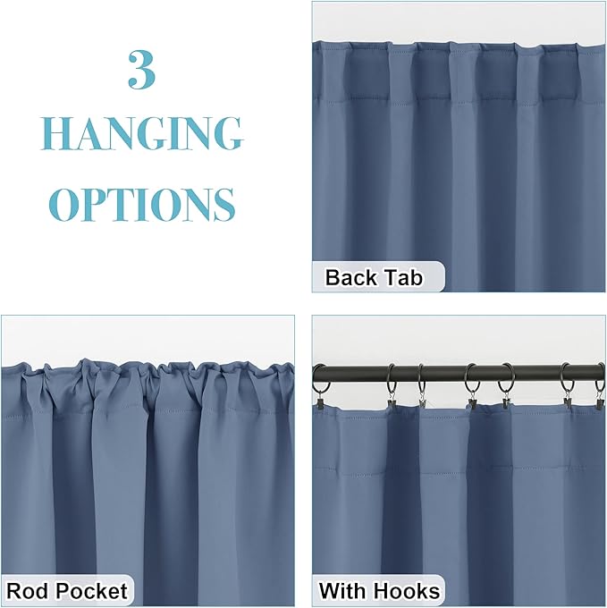RYB HOME Small Window Curtains Blackout, Privacy Thermal Insulating Drapes for Bedroom Bathroom Basement Cafe Classroom Window Decor, W 34 x L 45 inches, Stone Blue, 2 Panels