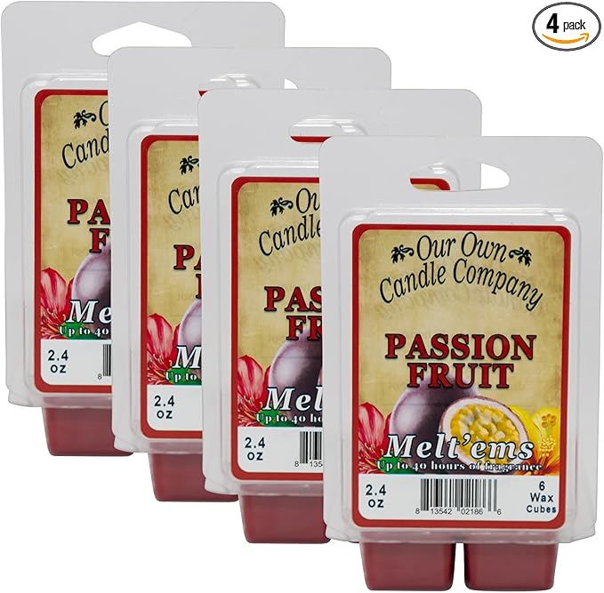 Our Own Candle Company Premium Wax Melt, Passion Fruit Scent, Handmade in The USA, 24 Cubes (4 Pack, 9.6oz Total)