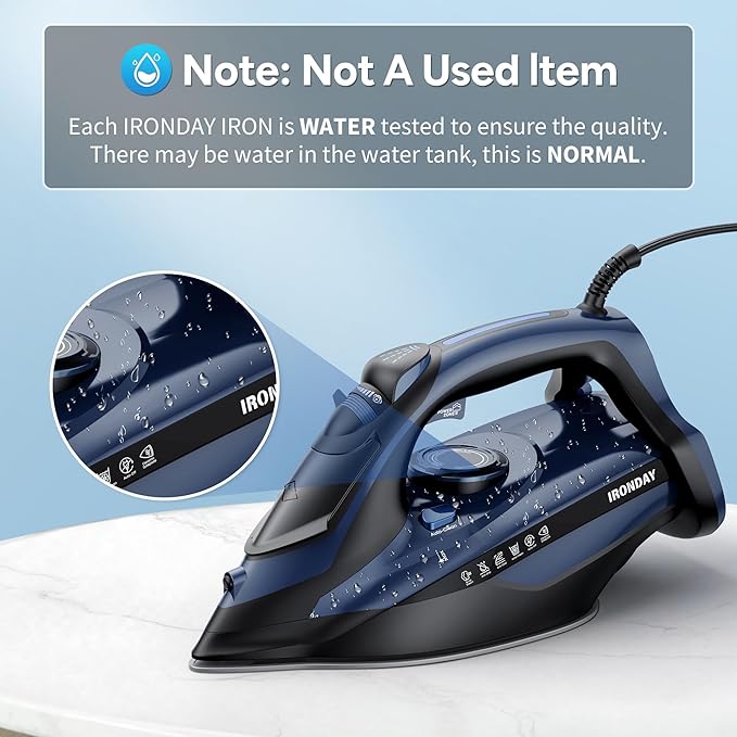 Steam Iron for Clothes Fast Heating, 1700W Iron Precision with Thermostat Dial, Ceramic Soleplate, Auto shutoff, Burst Steam, Self-Cleaning, 15.21oz Water Tank Ironing Clothes for Home, Blue