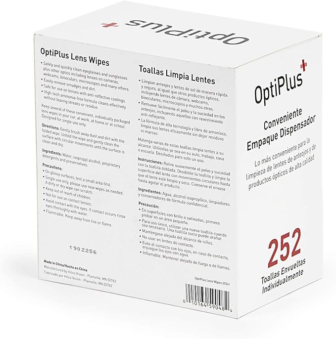 OptiPlus Eyeglass Lens Wipes l Pre-Moistened l Cleaning Wipes for Glasses, Smart Phones, Optical Lens, Goggles, and Watch Screen l Quick-Dry & Scratch-Free | 252 Count (504 Count (Pack of 1))