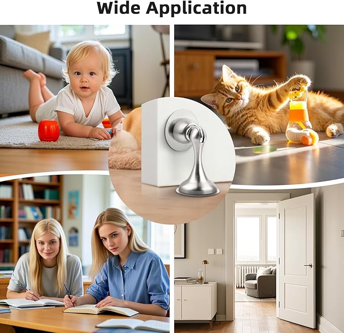 Probrico Brushed Nickel Magnetic Door Stoppers for Bottom of Door, Stainless Steel Magnet Door Catch Door Stops to Keep Door Open, Heavy Duty Door Holder, Wall and Floor Mounting, 6 Pack