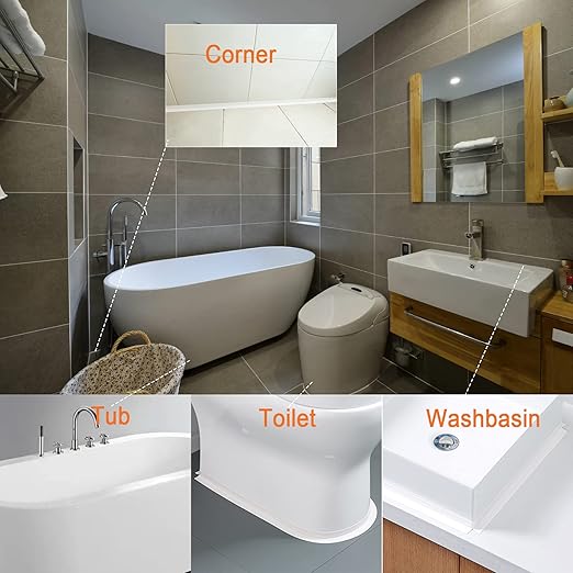 Caulk Tape Self Adhesive,Caulking Tape for Bathroom Sealant Strip Caulk Strip,Waterproof Caulking Sealing Tape for Bathroom,Toilet,Kitchen Countertop,Bathroom,Toilet (White-1.5IN-17.39FT-QP-A)