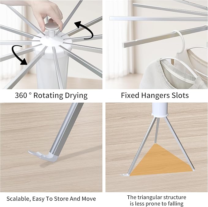 Clothes Drying Rack Tripod,Laundry Hanger Dryer Rack,Portable Foldable Drying Rack-Drying Rack Clothing Laundry Bedroom Household Aluminum-12rods