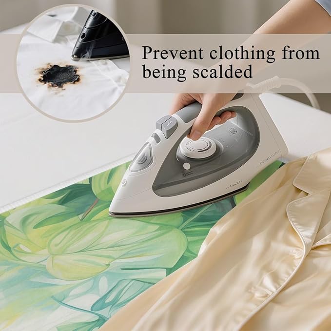 Green Ironing Mat Portable Ironing Pad Monstera Leaf 32 x 16 Inch Large Ironing Mat for Table Top of Washer, Dryer, Table Top, Countertop, Heat Resistant Iron Board Pads