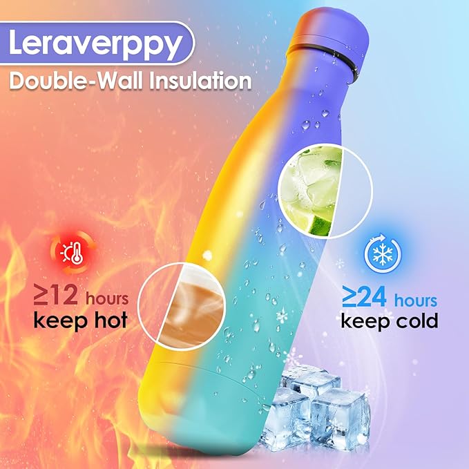 17oz Cola-Bottle Shaped Stainless Steel Leak-proof Water Bottle,Double Wall Vacuum Insulated Metal,Travel Mug For Sports Indoors & Outdoors,BPA-Free Kids Flasks,Purple Blue(4Pack)