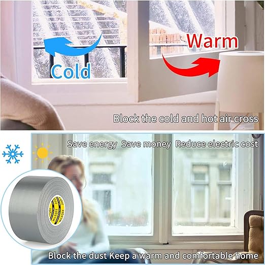 Cloth Duct Window Seal Strip Tape for Winter, 1.89in x 33FT, Weather Stripping Sealing Insulation Tape for Windows and Door, Easy Tear Sealer Draft Blocker Silver