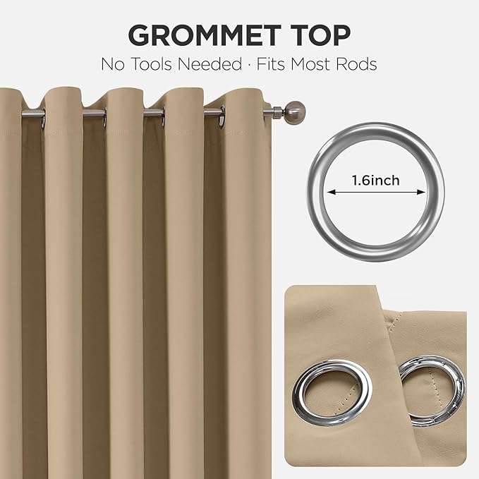 Joydeco Blackout Door Curtain for Doorway Privacy 90 Inches Long, Grommet Closet Curtain for Open Closet, Room Divider for Bedroom Living Room (Light Beige, 52Wx90L, 1 Panel)