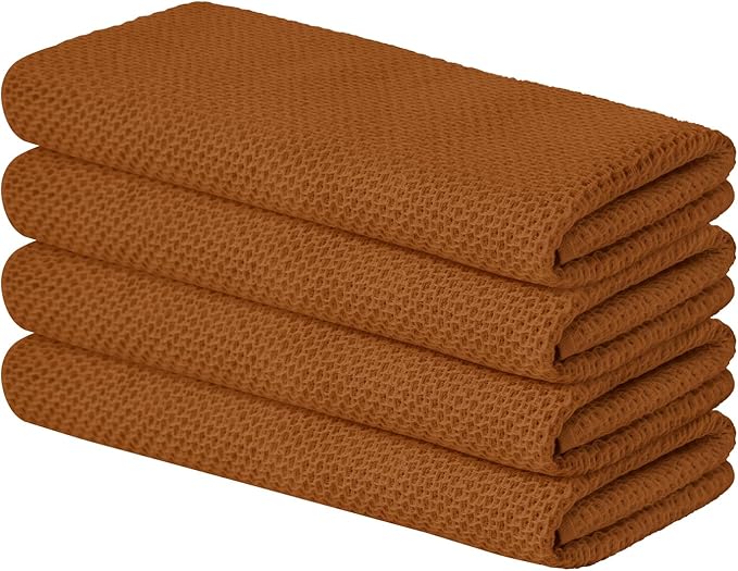 Artoid Mode 100% Cotton Caramel Waffle Weave Kitchen Dish Cloths, 13x28 Inch Ultra Soft Absorbent Quick Drying Kitchen Dish Towels Set of 4