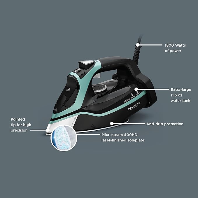 Rowenta Steam Force Stainless Steel Soleplate Steam Iron for Clothes, 400 Microsteam Holes, 1800 Watts, Ironing, Fabric Steamer, Garment Steamer, Digital Display, Precision Tip, DW9440