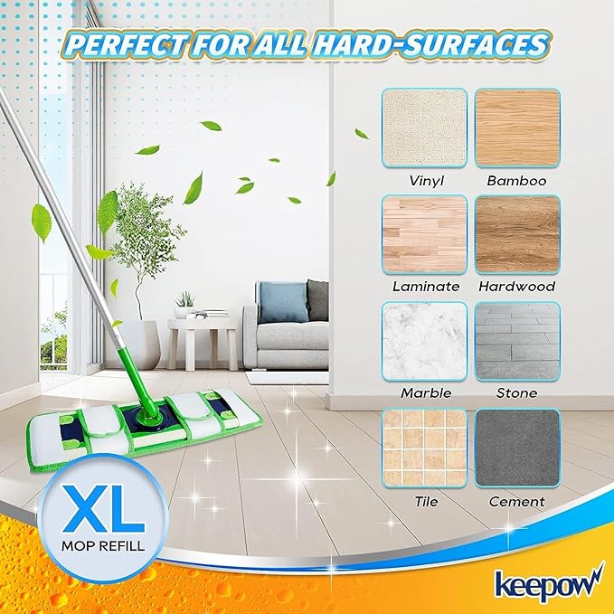 KEEPOW XL Mop Pads Compatible with Swiffer Sweeper XL, 6 Pack Wet Pads Refills Dry Sweeping Cloths, Reusable Pads for X-Large