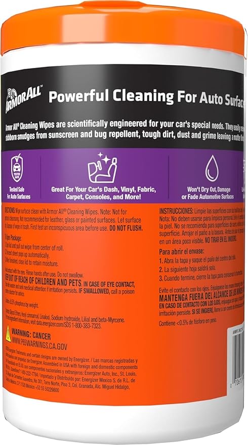 Armor All Car Cleaning Wipes for Interior and Car Exterior, 90 Wipes Each (Pack of 6)