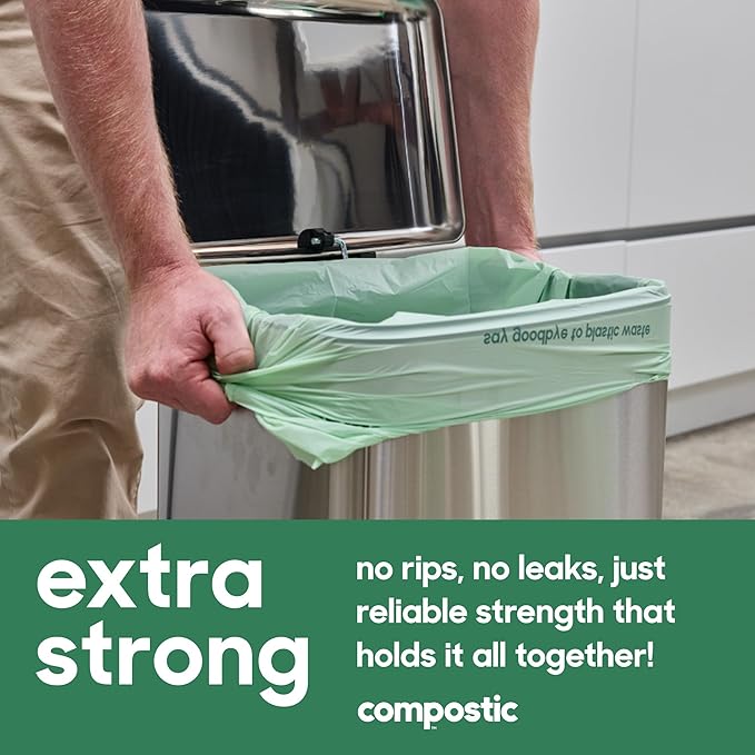 Compostic Home Compostable Trash Bags, 3 Gallon Small Kitchen Rubbish Bags (17” x 17.7”), Extra Strong & Quickly Breaks Down, 100 Count