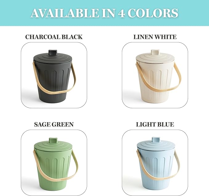 Martha Stewart Indoor Compost Bin | Countertop Composting Bucket for Kitchen | .7 Gallon Capacity | Includes Filter | Plant Based Materials | Light Blue