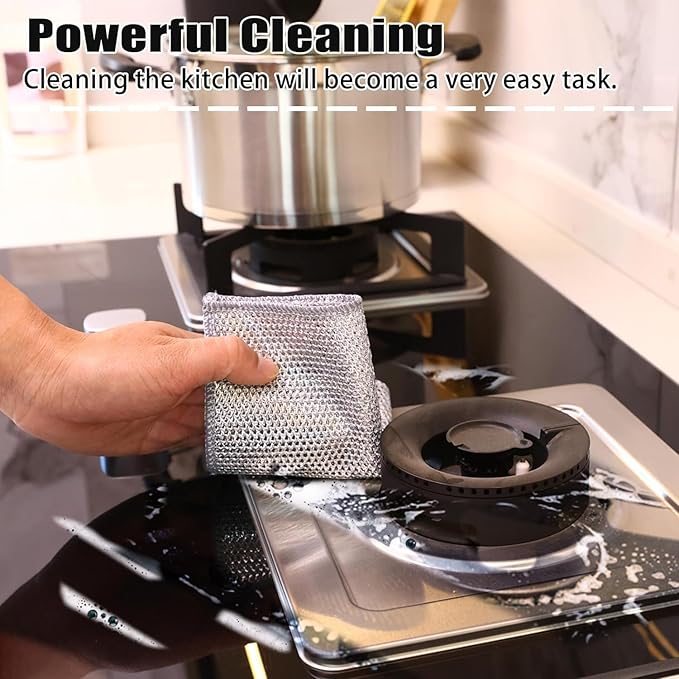 Navona 20 Pcs New Upgrade Steel Wire Dishcloth,Triple-Layer Steel Wire Cleaning Cloth,Powerful Cleaning Non-Scratch Wire Dishcloth Rag for Cookware, Sinks, Dishes, Stove Tops, 20pack, NA-608