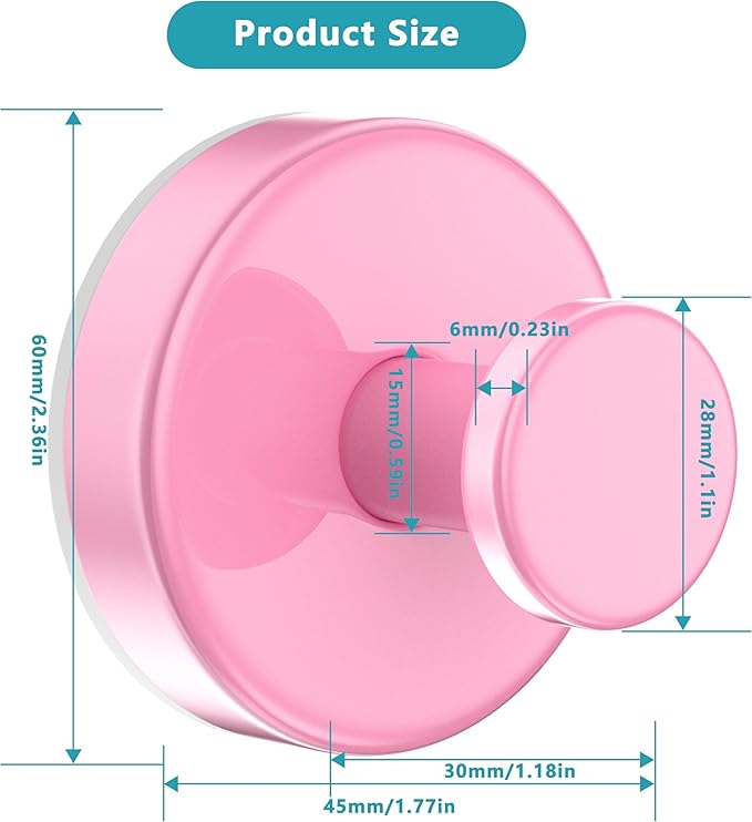 Suction Cup Hooks for Shower,Removable No Drill Towel Hooks,Upgraded 15 lbs Strong Suction hooks for Bathroom Tile,Shower Wall,Glass Door,Kitchen-Loofah,Coat,Stainless Waterproof-Pink 2 Pcs