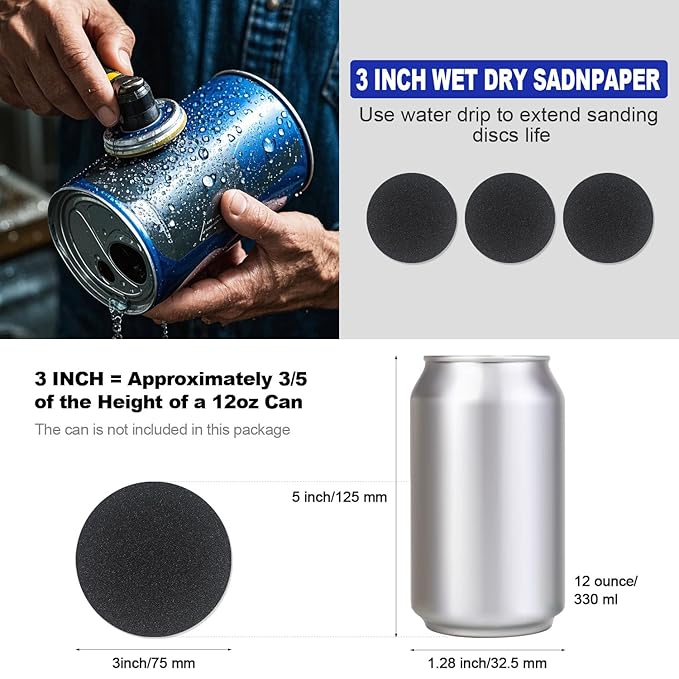 133 PCS Sanding Disc Drill Polishing Kit Sanding Attachment, 3 Inch Wet Dry Headlight Restoration Kit, Hook and Loop Sandpaper Buffing Pads with Rotary Tools for Car Wood Metal Glass Resin Expoxy