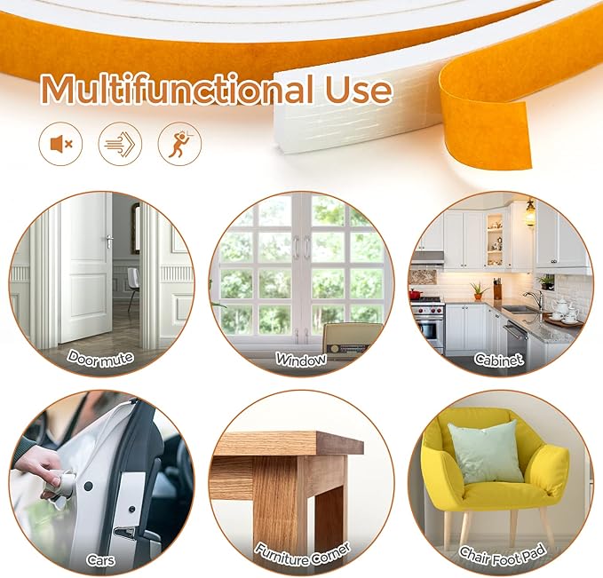 6.5 Feet Weather Stripping Door Seal, 2" Wide X 1" Thick Door Seal Strip High Density Foam Tape Adhesive Strip for Door Soundproofing,Window Insulation (2" x 1" x 6.5FT,White)