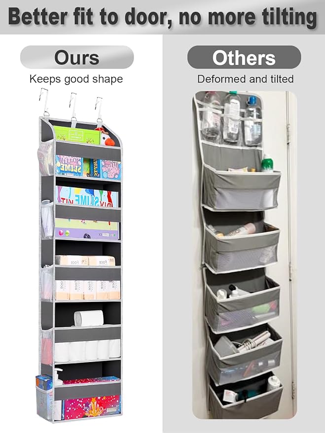 2 Pack Over The Door Storage Organizer with 5 Pockets 10 Mesh Side Pockets, 44 lbs Weight Capacity Door Hanging Organizers and Storage for Bedroom,Bathroom,Nursery,Pantry,Dorm(Dark Gray)