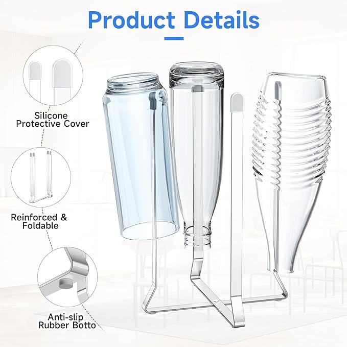 Water Bottle Drying Rack, Collapsible Bottle Rack Dryer, Stainless Steel Baby Bottle Drying Rack for Cup, Water Bottle Dryer Rack, Reusable Bag Drying Stand for Glass Bottles, Sport Bottles