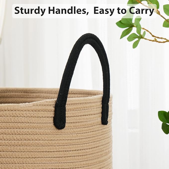 Fiona's magic 100L Extra Large Laundry Hamper Basket, 26.4Gal Tall Woven Laundry Basket Storage, Baby Nursery Hamper for Blankets, Clothes Hamper for Bedroom and Living Room Organizing, Brown & Black