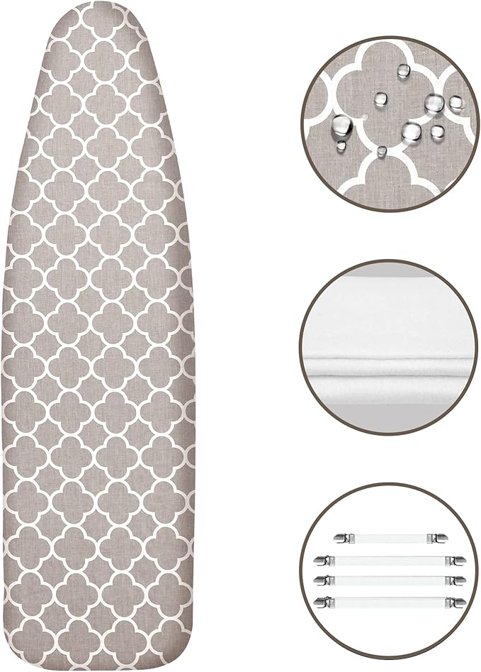 Extra Wide Ironing Board Cover and Pad,18X49 Reflective Silicone Ironing Board Cover,Resist Scorching and Staining,4 Fasteners,Elastic Edges,Large Protective Scorch Mesh Cloth,18X49in