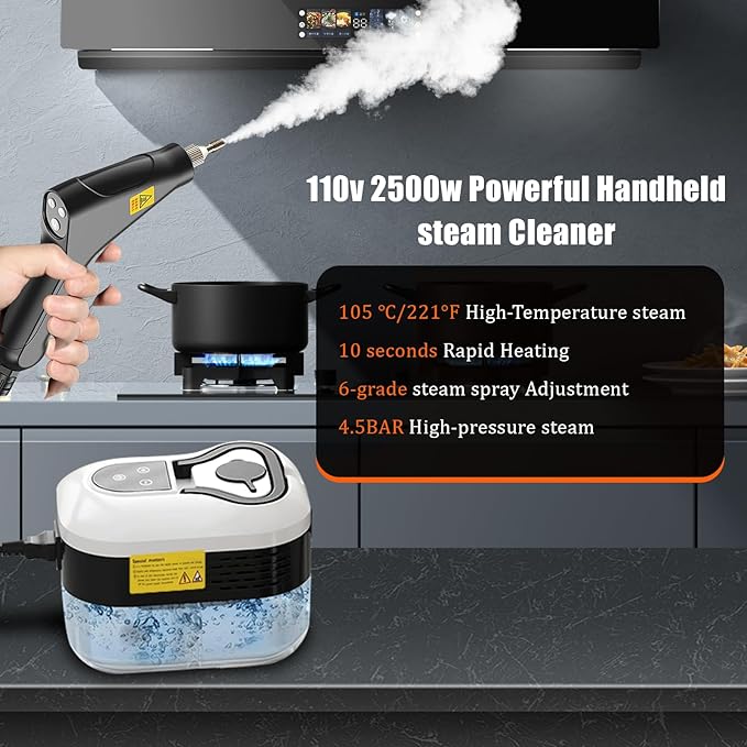 High Pressure Steam Cleaner, 2500W Portable High Temp Bathroom Power Steamer Cleaning Machine Steam Cleaner For Home Use Kitchen Grease Car Cleaning