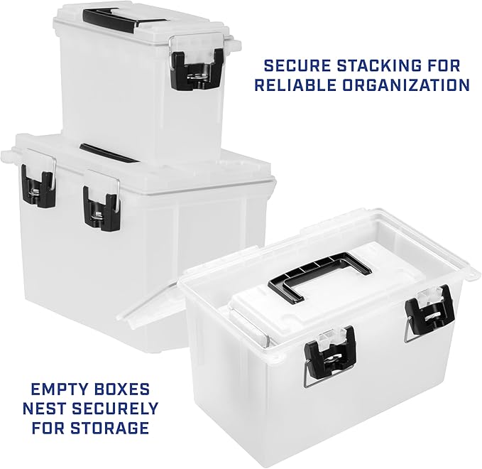 Sheffield 12722 Storage Bins With Lids, 2-Pack Stackable Storage Bins, Made in USA, Lockable and Water-Resistant Containers with Lids, Plastic Containers for Home, Classroom, and Dorm