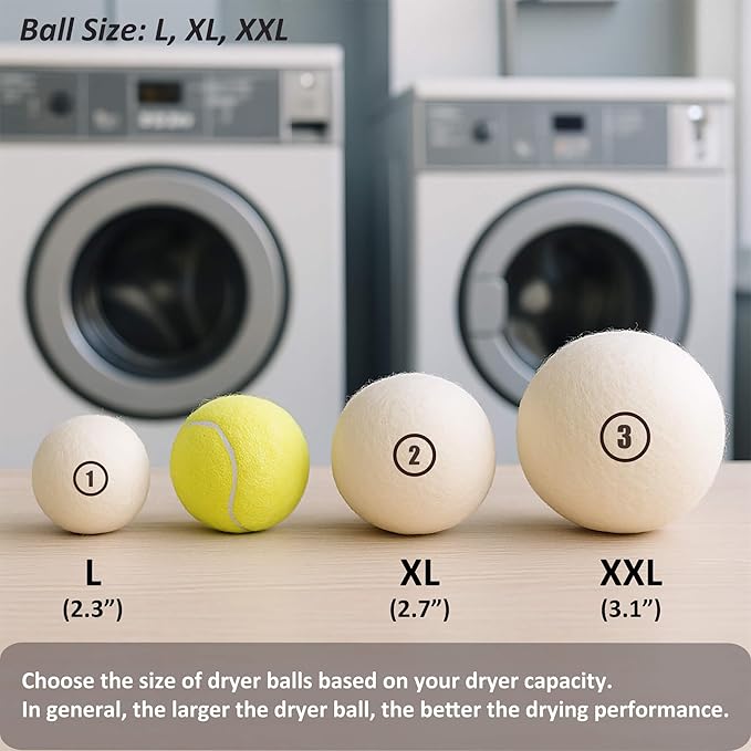 Sheep Wool Dryer Balls 12 Pack XXL(3.1") Premium Natural Fabric Softener, Reusable Laundry Dryer Balls for Reducing Drying Time, Static and Wrinkles, Eco-Friendly – 100% New Zealand Wool