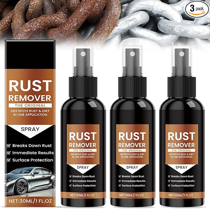 3 Pcs Nexa Rust Remover Spray, 2025 Upgrade Rust Remover for Metal, Car Scratch Remover, Iron Stain Cleaner for Multiple Surfaces,for Heavy Duty Rust Dissolver for Metal, Tools, Cars, Chains
