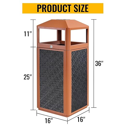 Square Waste Container with Dome Lid | Commercial Outdoor Garbage and Trash Container, Brown 15 Gallon