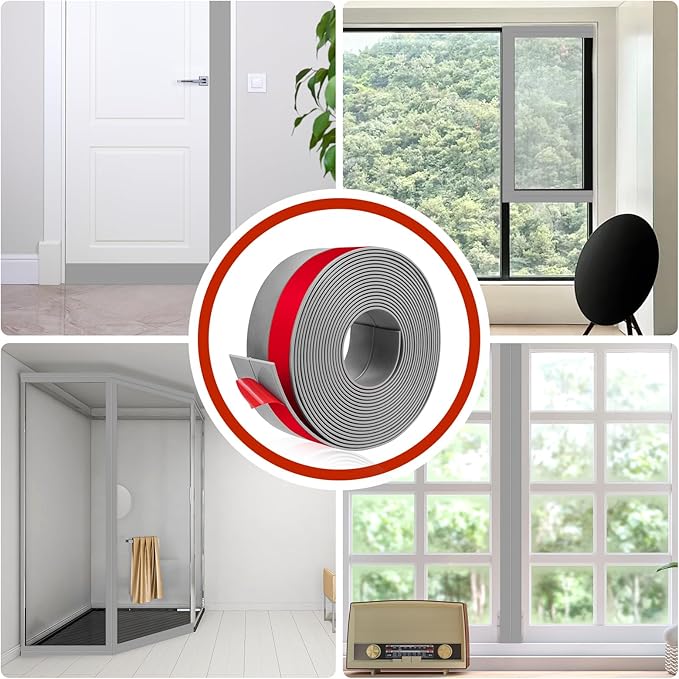 Weather Stripping Self Adhesive Door Draft Stopper Flexible Shower Door Bottom Seal Silicone Seal Strip for Sliding Glass Windows Side Gaps (Gray, 2 Inch Wide x 10 Feet Long)