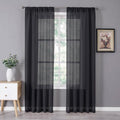 Tollpiz Sheer Curtains Bedroom Linen Textured Curtain Sheers Light Filtering Voile Rod Pocket Curtains for Living Room, 38 x 84 inches Long, Black, Set of 2 Panels