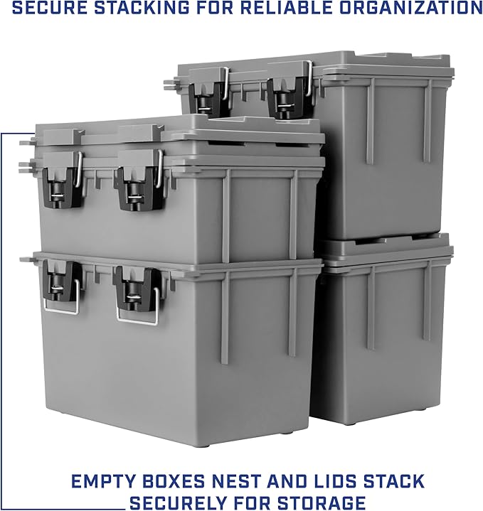 Sheffield 12766 XL Storage Bins With Lids, 4-Pack Stackable Storage Bins, Made in USA, Lockable and Water-Resistant Containers with Lids, Plastic Containers for Home, Classroom, and Dorm