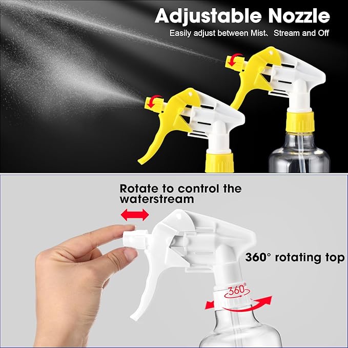 Eccliy 12 Pcs 16 Oz Plastic Spray Bottle, Adjustable Empty Reusable Sprayer for Cleaning, Planting, Water, Bathroom and Kitchen, BBQ, Commercial and Residential(Multicolor,Clear)