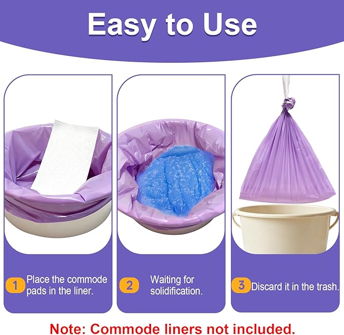 100 Commode Absorbent Pads for Bedside Commode Liners, Disposable Commode Liners Pads with Absorbent Gel, Portable Potty Liner Pads for Toilet Bags Bedpans