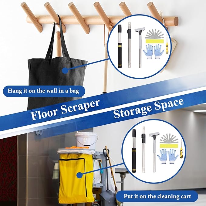 Floor Scraper Telescopic, 38 to 52in 4Inch Razor Blade Floor Scrapers Long Handle Heavy Duty Extension Pole Metal Paint Scraper with 10PCS Extra Metal Blades Paint Scraper (Gray, 4Feet)