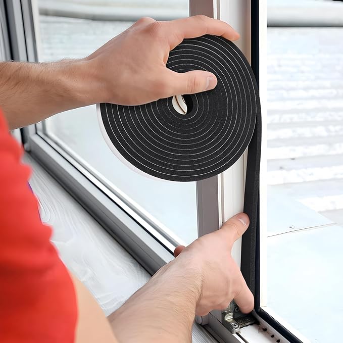 Weather Stripping Door Seal Strip- 2 Inch X 1/2 Inch X 10Feet, Strong Adhesive, Lightproof, Soundproof, Weatherproof Foam Tape Insulation for Sliding Door, Front Door Frame, Windows- Black