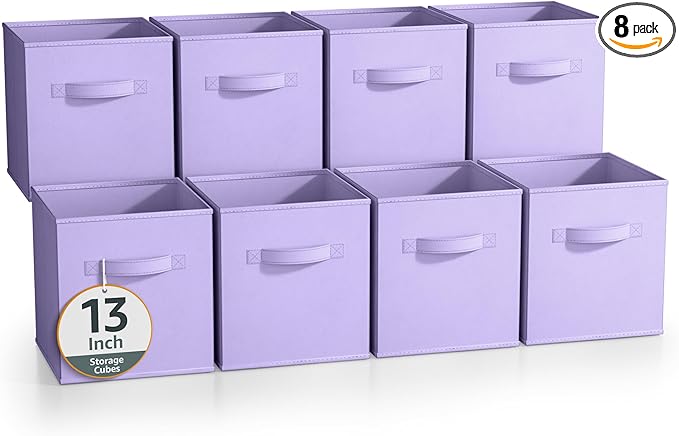 Sorbus 13 Inch Storage Bins - Sturdy Collapsible Fabric Storage Cubes with Handle - 8 Foldable Baskets for Organizing Clothes, Toys, Books - Storage Baskets for Shelves, Closets