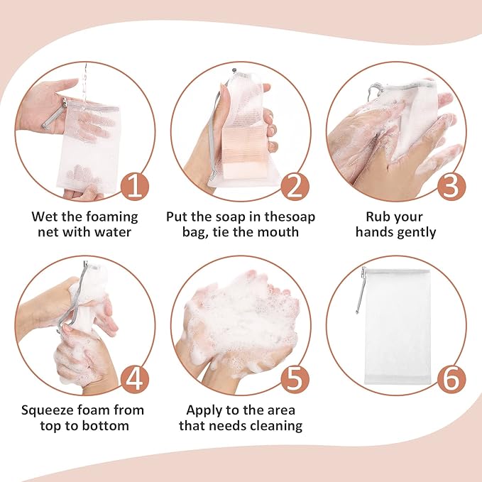 Cobahom 6 Pcs Mesh Soap Bag Mesh Foaming Net Soap Sack Bags Soap Handmade Soap Bubble Mesh Net Bags with Drawstring for Bath & Shower (Gray)