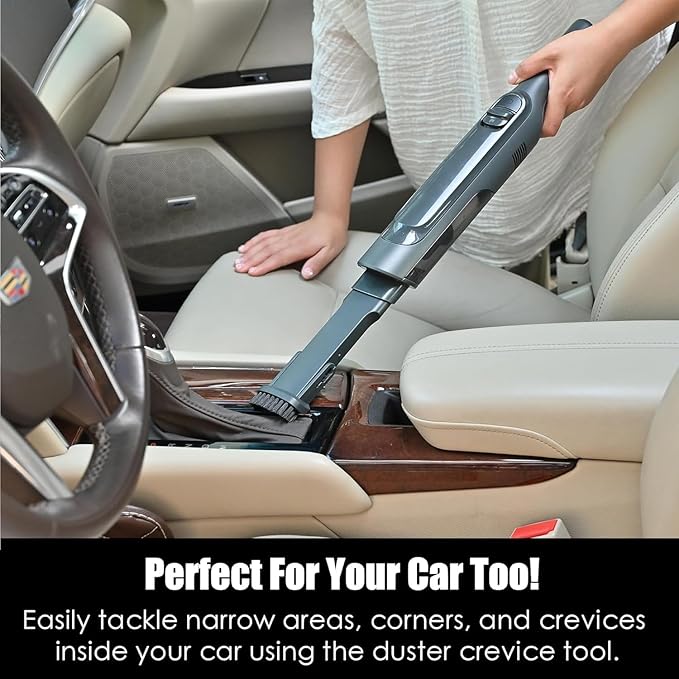 Handheld Vacuum Cordless, Super Lightweight 1.4lb with Powerful Suction, Charging Dock, Single Touch Empty and Detachable Dust Cup, Portable Mini Car Vac for Home Pet Car (Steel Gray)