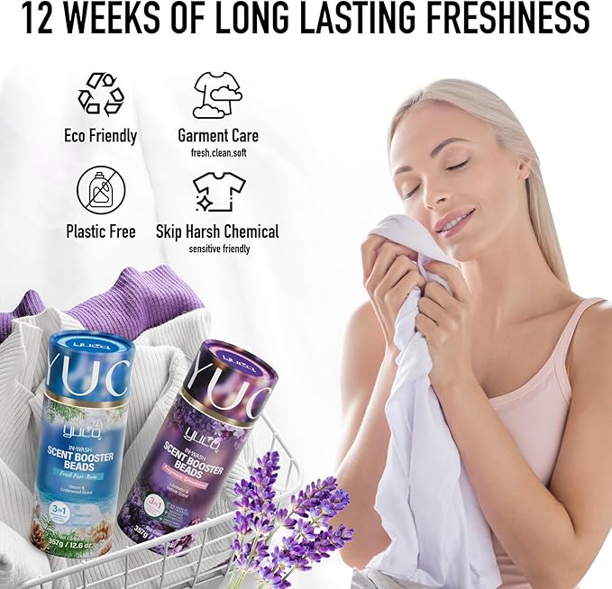 YUCO Scent Beads Laundry Natural,Ultra-Concentrated Two-Color Laundry Beads,Effective Fabric Deodorizer,Soften,Static Free,Microcapsule Technology Scent Lock Fresh Last 12Weeks(Ocean Cedarwood,12.6OZ)
